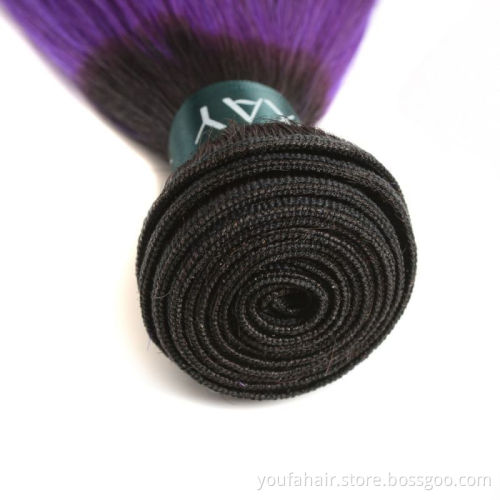 Dropshipping 10A Brazilian Virgin Human Hair Ombre Color 1b/purple Straight Hair Bundles with Closure Raw Hair Extension Vendors